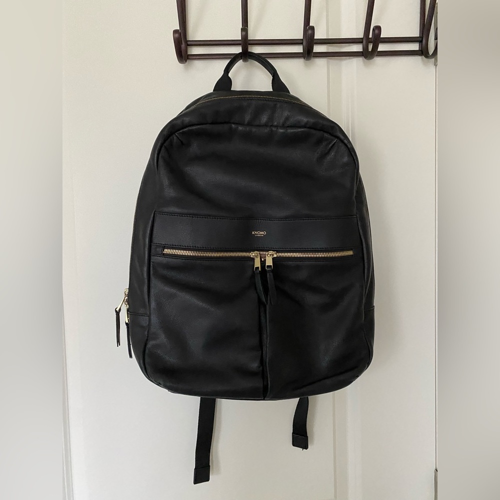 Knomo Luggage Mayfair 100% Leather Beaux Backpack 14-inch, Black, with Dustbag